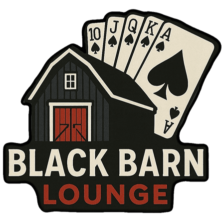 Black Barn Lounge logo with playing cards.