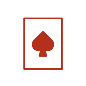 Red spade on a playing card icon.
